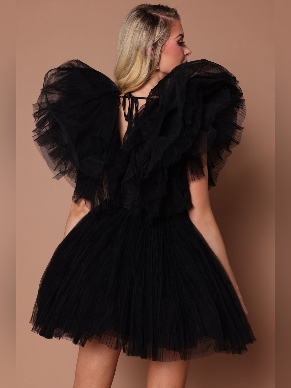 Fashion Nova Black Ruffled Tulle Mini Dress - Picture 2 of 3